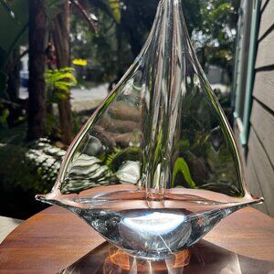 Vintage Clear Art Glass Sailboat Sculpture, Murano Style or Pilgrim/Daum Crystal
